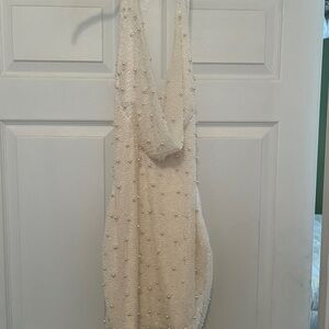 Oh Polly Ivory Pearl-Embellished Dress